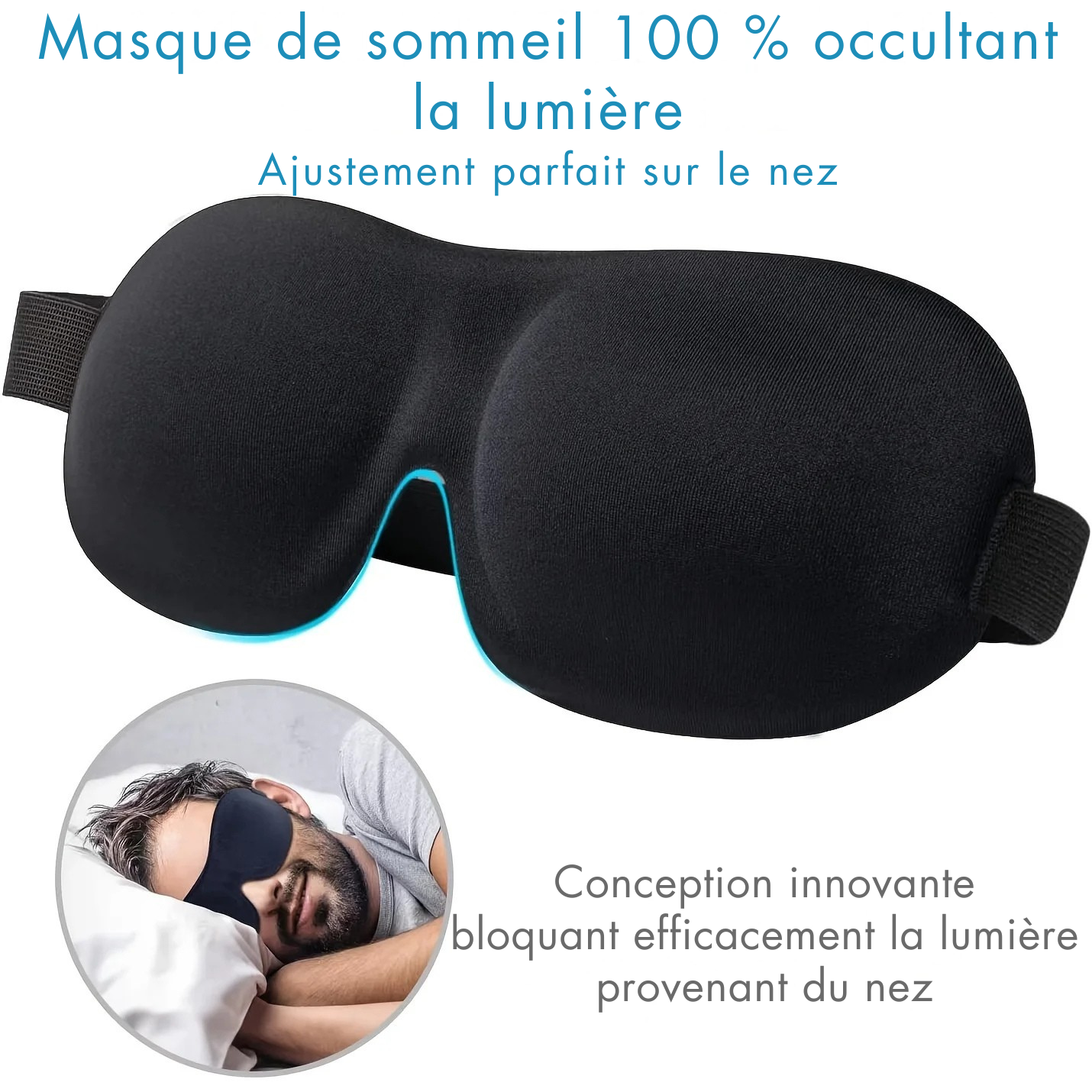 Masque de Nuit 3D Profilé - 100% Noirceur, Confort Respirant Ultime
